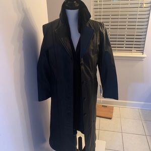 Omint black leather trench coat. NWT.